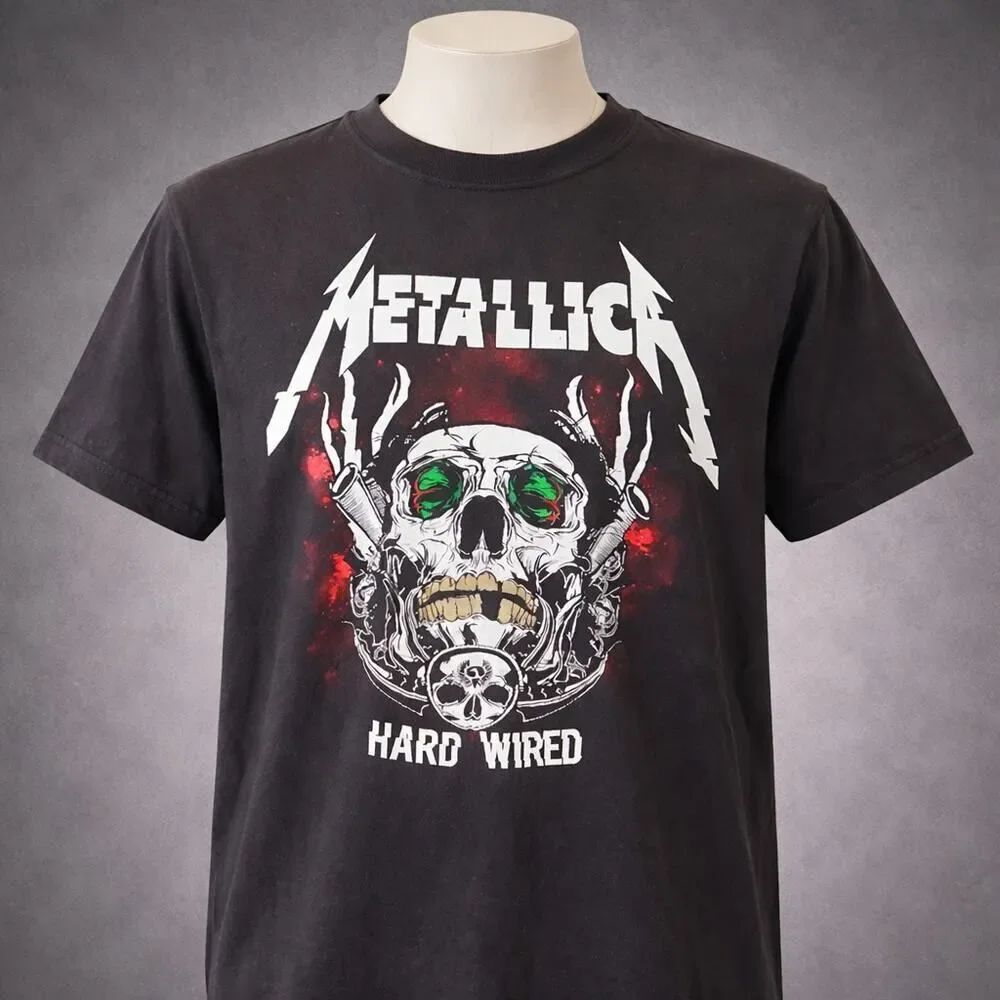 Metallica Short Sleeve Hard Wired Big Logo Rock Black Band Graphic Shirt XL